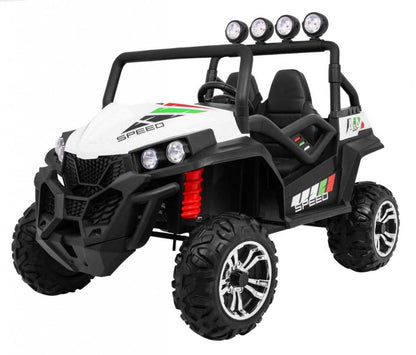 Grand Buggy 4x4 children's electric ride-on car with LED lights and remote control in white and black design