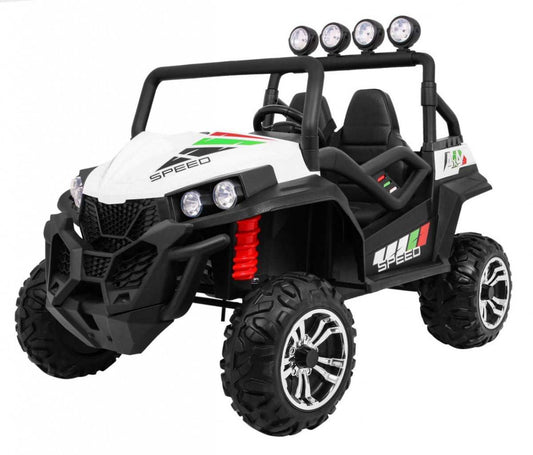 Grand Buggy 4x4 children's electric ride-on car with LED lights and remote control in white and black design
