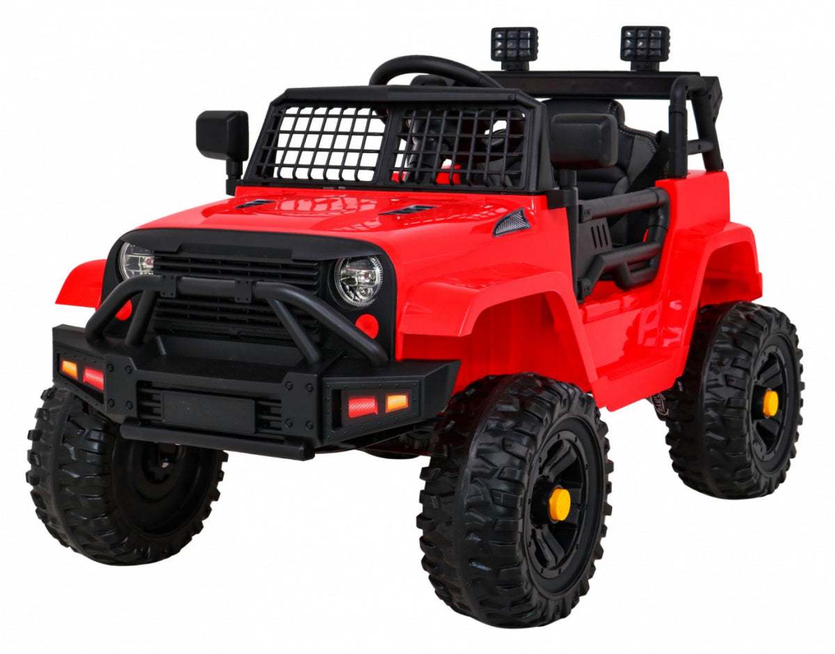 Red Jeep Dark Night electric toy car for kids with LED lights and large off-road tires