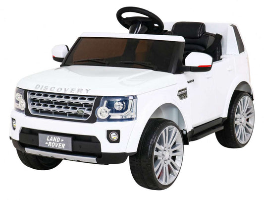 Białe autko elektryczne Land Rover Discovery dla dzieci z pilotem i LED światłami