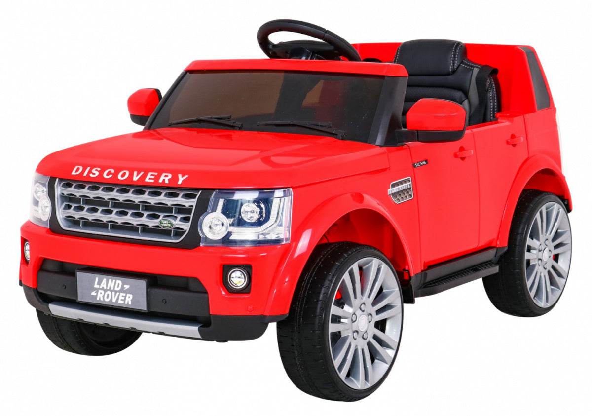 Czerwony elektryczny samochodzik Land Rover Discovery dla dzieci z pilotem 2,4 GHz i światłami LED