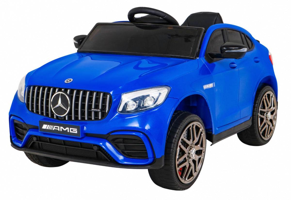 Niebieski samochód zabawkowy Mercedes Benz GLC63S dla dzieci z pilotem i LED światłami