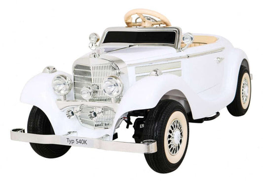 Mercedes Benz Retro 540A white electric ride-on car for kids with vintage design and chrome details