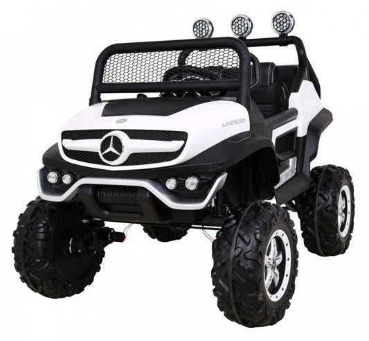 Mercedes Benz Unimog dziecięcy biały 4x4 elektryczny samochód z pilotem LED i MP3