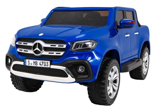 Blue Mercedes Benz X Class 4x4 electric toy car for kids with realistic design and LED lights