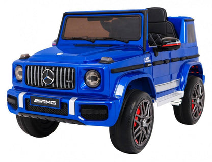 Mercedes AMG G63 electric kids ride-on car in blue with LED lights and remote control