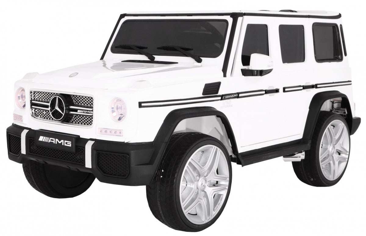 Biały dziecięcy samochód na akumulator Mercedes AMG G65 z LED światłami i pilotem zdalnego sterowania