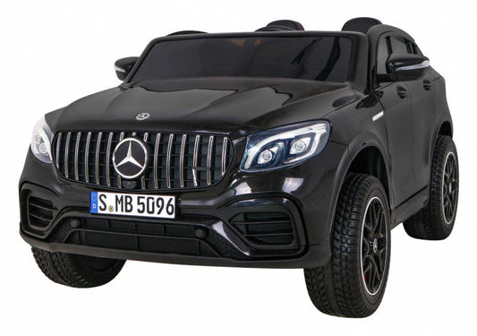 Mercedes GLC 63S black kids electric SUV with 4x4 drive, LED lights, and realistic design