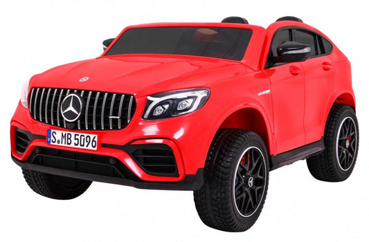 Czerwony dziecięcy samochód Mercedes GLC 63S SUV z napędem 4x4 i pilotem zdalnego sterowania