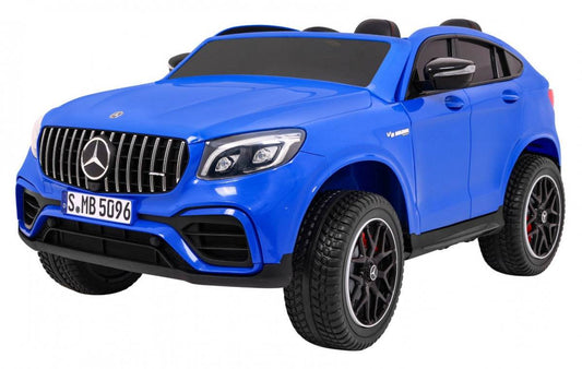 Niebieski dziecięcy Mercedes GLC 63S SUV z napędem 4x4 i pilotem 2.4 GHz, realistyczny elektryczny samochód na baterie