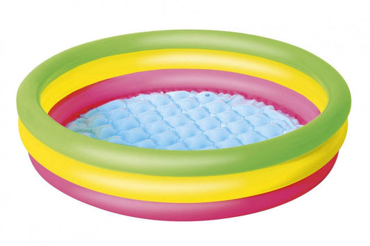 Dmuchany Basen Dla Dzieci tęczowy brodzik 102x25 cm z miękką podłogą i trzema dmuchanymi komorami od BESTWAY