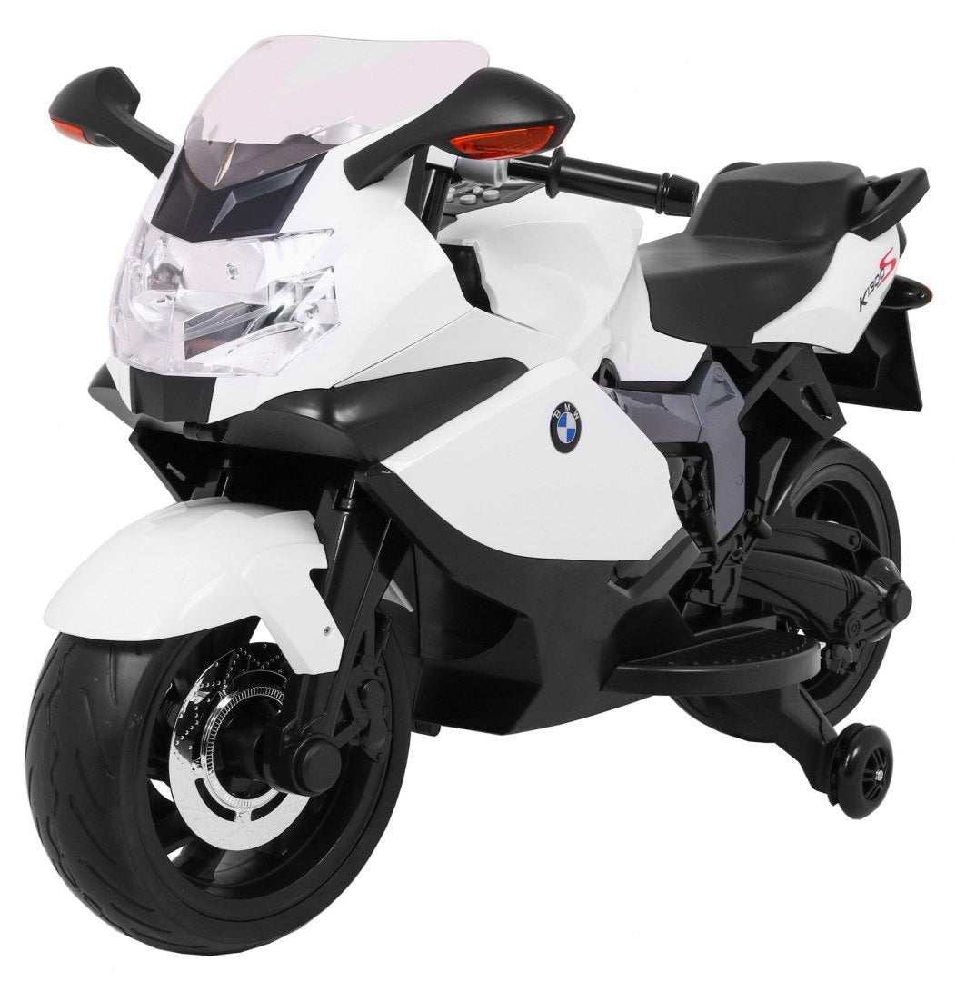 Motor na akumulator BMW K1300S dla dzieci biały z LED światłami i stabilizującymi kółkami pomocniczymi