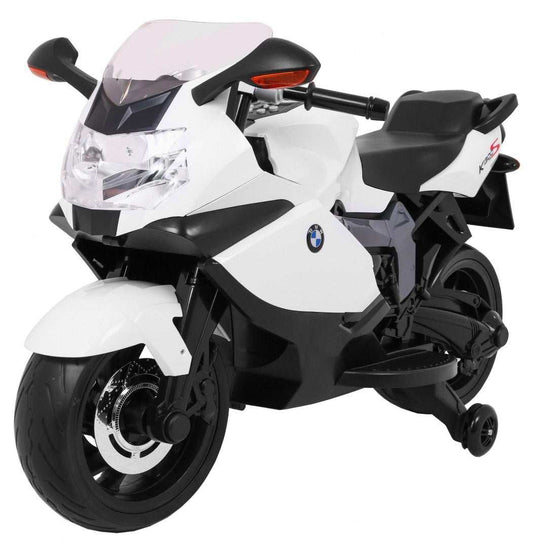 Motor na akumulator BMW K1300S dla dzieci biały z LED światłami i stabilizującymi kółkami pomocniczymi