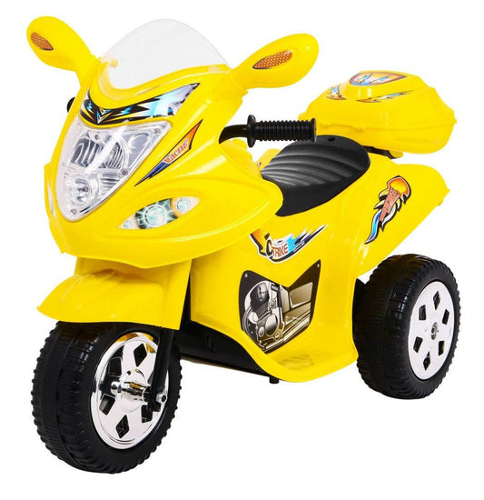 Motorek trójkołowy BJX-088 żółty dla dzieci z dźwiękami i światłami, elektryczny pojazd stabilny i bezpieczny.
