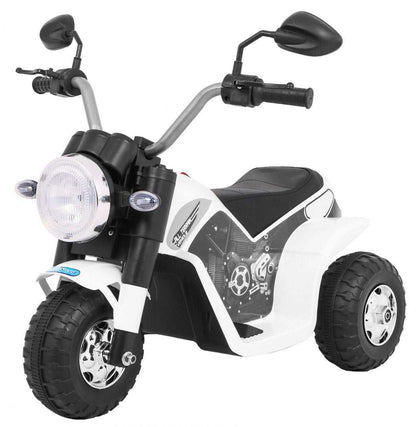 Biały Motorek MiniBike na akumulator dla dzieci z dźwiękami silnika, LED i siedziskiem z ekoskóry
