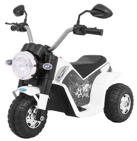 Biały Motorek MiniBike na akumulator dla dzieci z dźwiękami silnika, LED i siedziskiem z ekoskóry