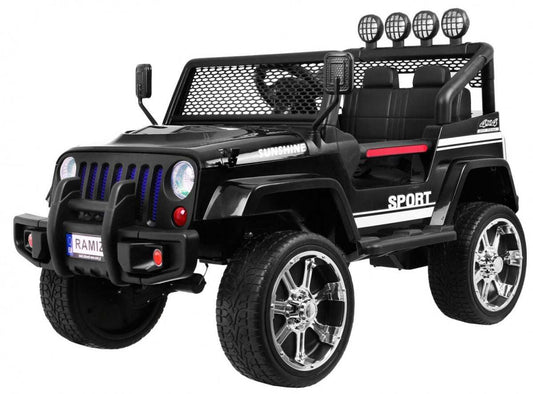 Czarne autko terenowe Raptor Drifter 4x4 dla dzieci z pilotem, dużymi kołami EVA, LED-ami i napędem 4x4.