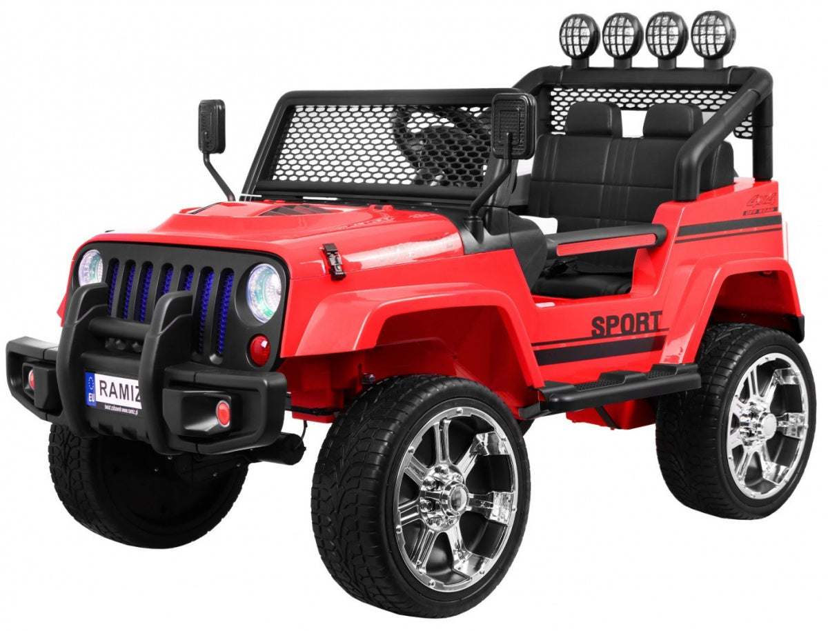 Czerwony Raptor Drifter autko terenowe 4x4 dla dzieci z pilotem, LED światłami i wygodnym siedzeniem