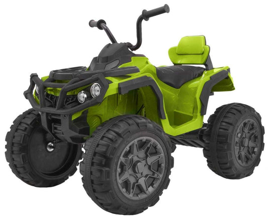 Green Quad ATV 2.4GHz for kids with EVA wheels, remote control, LED lights, and MP3 player