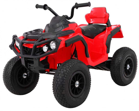 Czerwony Quad ATV dla dzieci z pompowanymi kołami, LED światłami i radiem MP3.