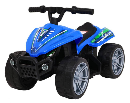 Blue Quad Little Monster kids' electric ride-on vehicle with 25W motor and sturdy plastic wheels