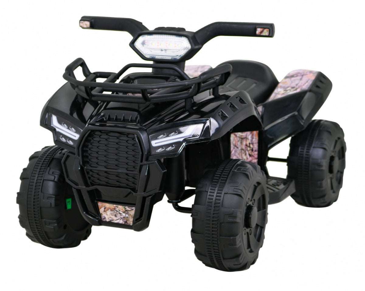 Czarny dziecięcy quad Storm z silnikiem 25W, MP3 USB i LED, 6V akumulator, bezpieczna zabawa na świeżym powietrzu