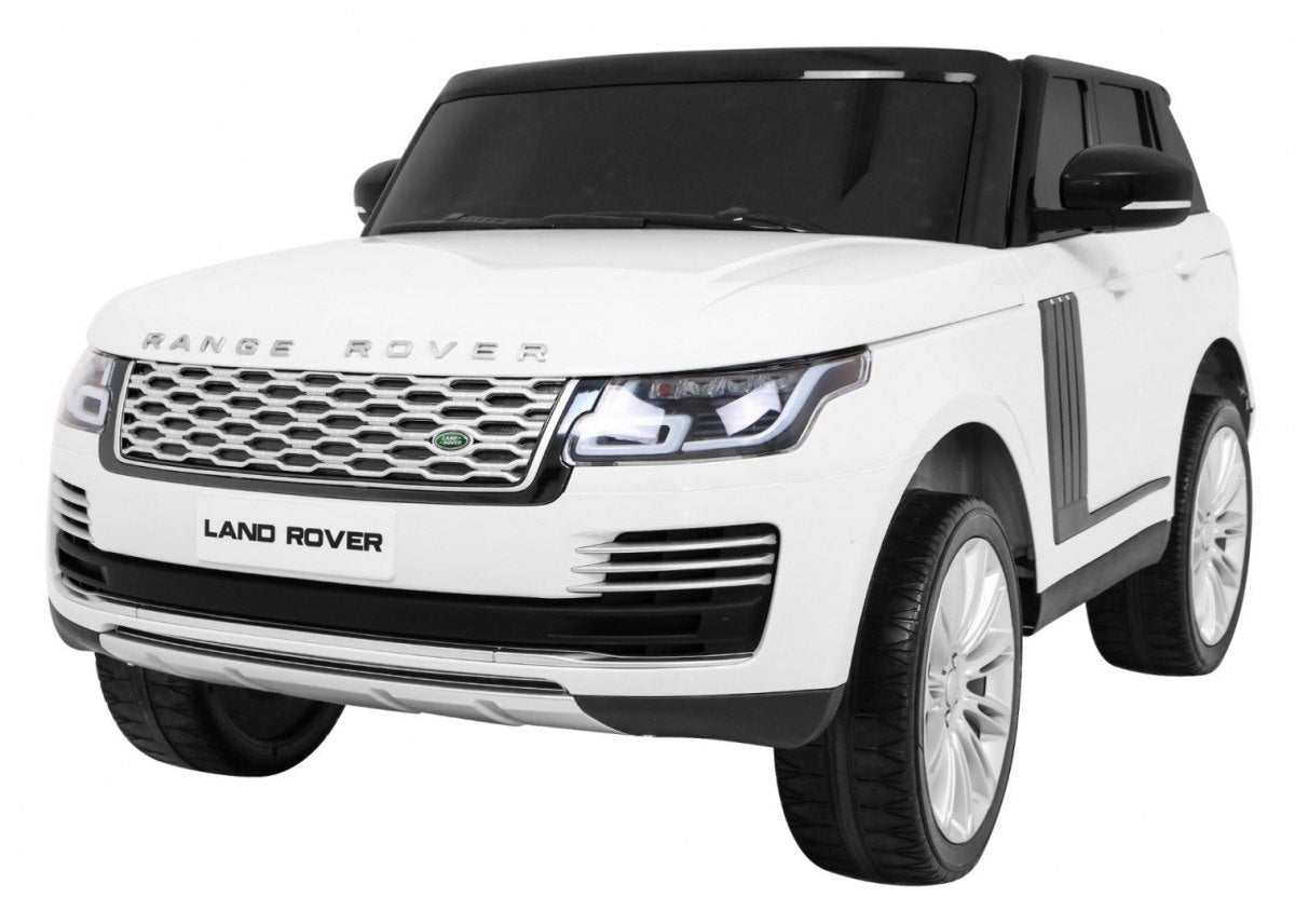 Biały dziecięcy dwumiejscowy samochód Range Rover HSE z pilotem, realistyczne detale SUV-a, LED światła i piankowe koła EVA.