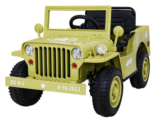 Beżowe autko wojskowe retro dla dzieci z napędem 4x4 i offroadowymi kołami