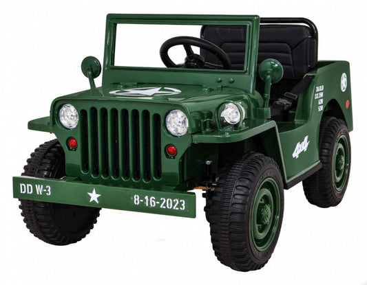 Zielone autko wojskowe retro dla dzieci z napędem 4x4 i pilotem zdalnego sterowania