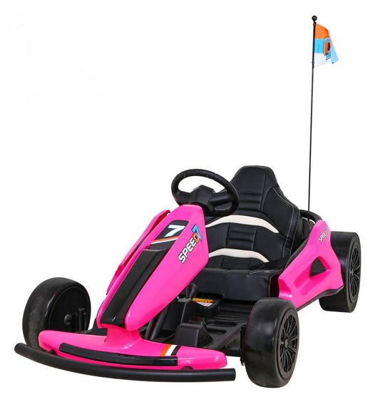 Różowy gokart Speed 7 Drift King dla dzieci z funkcją driftu i ergonomicznym siedzeniem