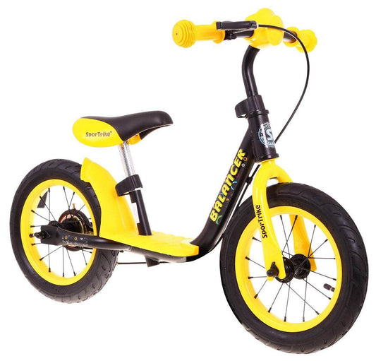SporTrike Balancer yellow balance bike for kids 3-5 years with 12-inch wheels and rear drum brake