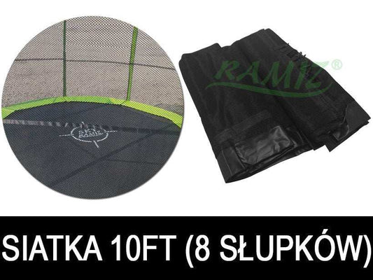 SkyRamiz siatka ochronna do trampoliny 305 cm czarna wytrzymała siatka z 8 słupkami zabezpieczająca trampolinę ogrodową