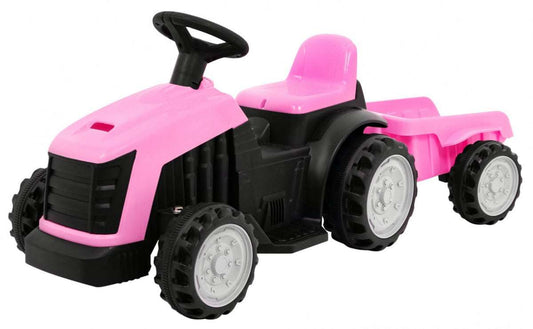 Różowy traktor z przyczepą dla dzieci zabawka premium z plastikowymi kołami i kierownicą