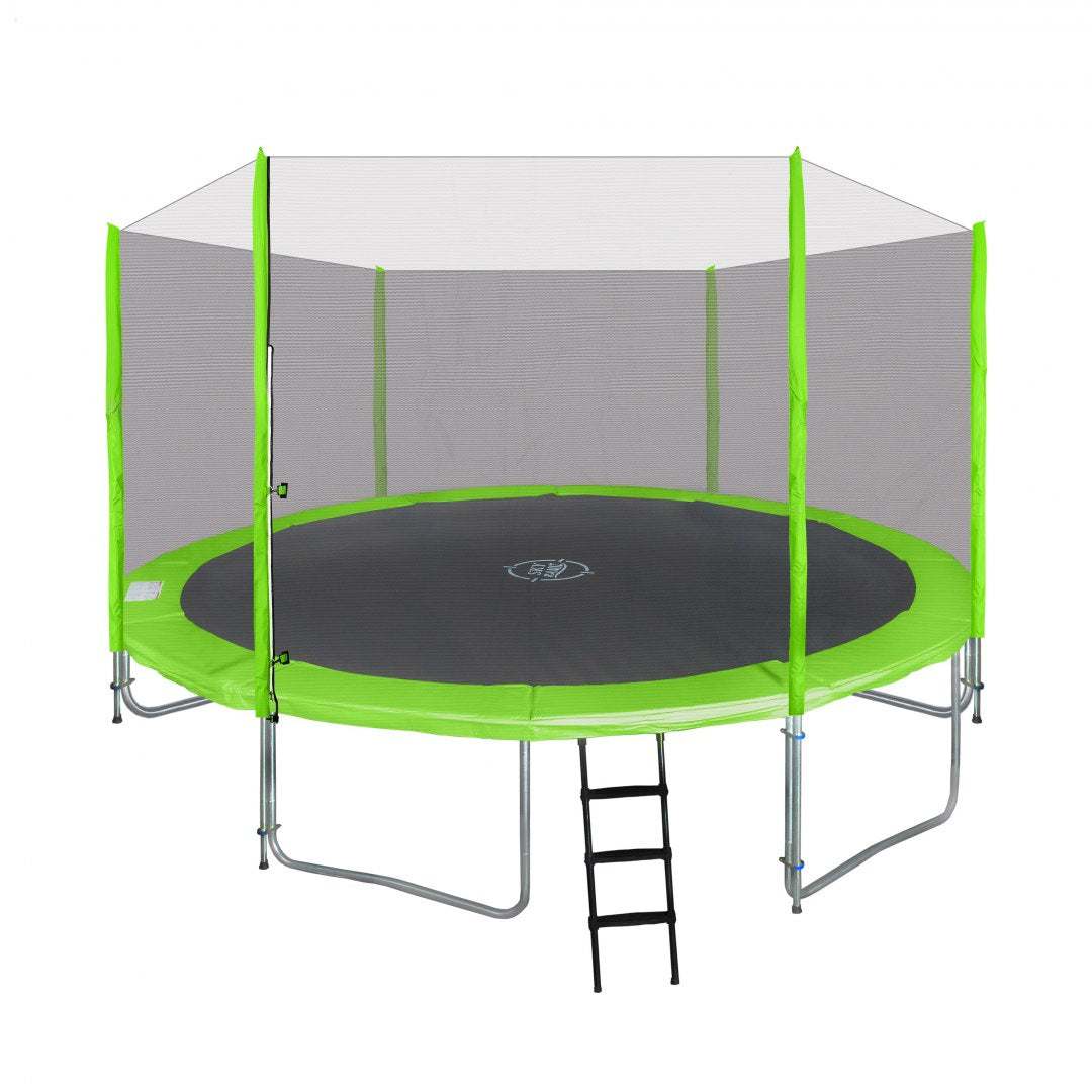 Trampolina ogrodowa SkyRamiz 427 cm zielona z siatką ochronną i drabinką dla dzieci