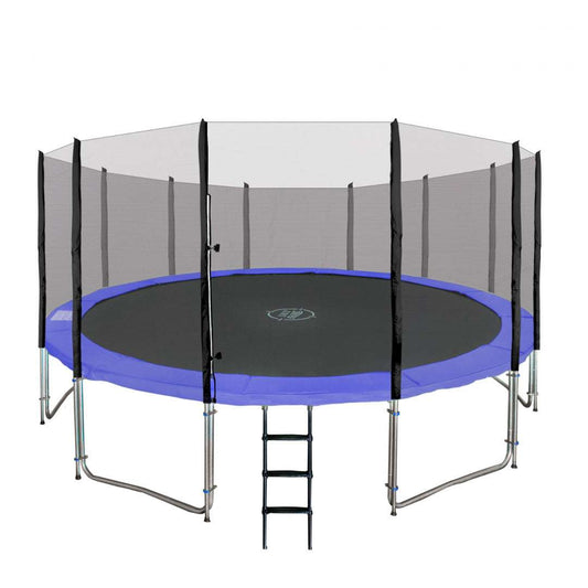 Duża niebieska trampolina ogrodowa SkyRamiz 487 cm z siatką ochronną i drabinką dla dzieci