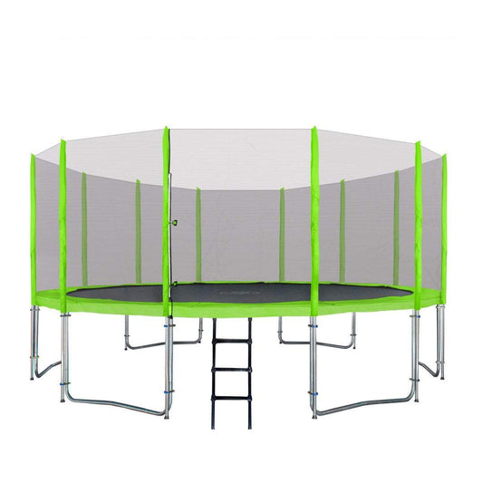 Trampolina Ogrodowa SkyRamiz zielona trampolina ogrodowa dla dzieci 487 cm z siatką ochronną i drabinką