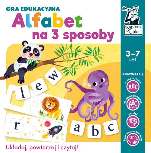 Gra edukacyjna Alfabet na 3 sposoby dla dzieci 3-7 lat do nauki czytania po polsku i angielsku.