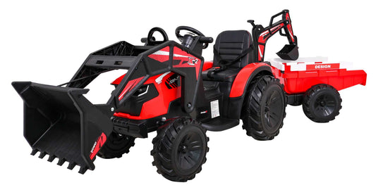Czerwony dziecięcy traktor z przyczepą 720T z LED, MP3 i pilotem zdalnego sterowania