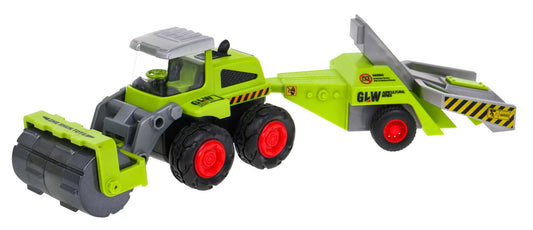 Walec rolniczy dla dzieci 1:55 zielony traktor z wałem uprawowym i przyczepą sadowniczą zabawka metalowa