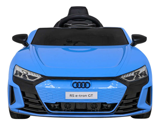 Niebieski Audi RS E-Tron GT na akumulator dla dzieci z napędem 4x4 i realistycznym designem.