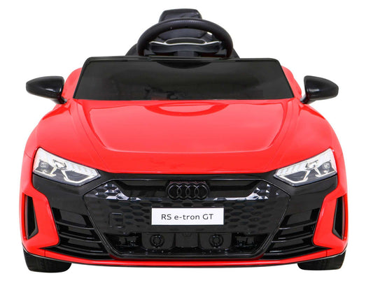 Red Audi RS e-tron GT electric kids ride-on car with 4x4 drive and LED lights
