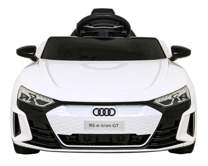 Biały Audi RS E-Tron GT na akumulator dla dzieci z pilotem, LED światłami i miękkimi kołami EVA