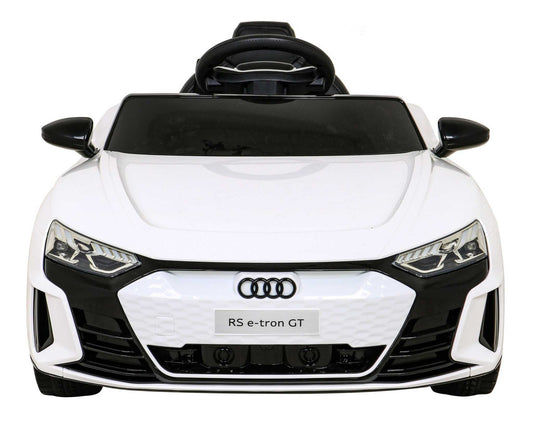 Biały Audi RS E-Tron GT na akumulator dla dzieci z pilotem, LED światłami i miękkimi kołami EVA