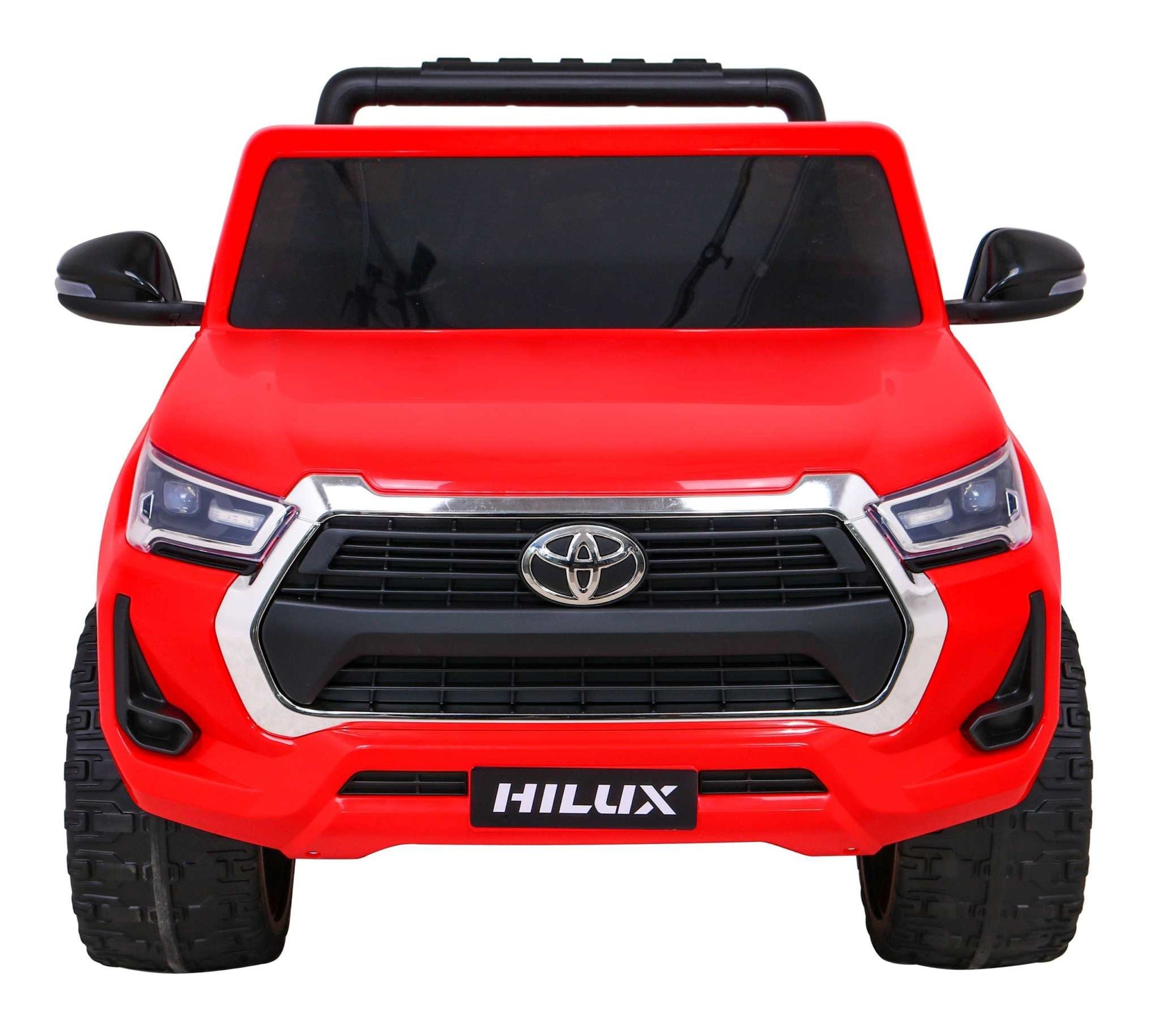 Czerwony dziecięcy Toyota Hilux na akumulator z napędem 4x4 i pilotem zdalnego sterowania