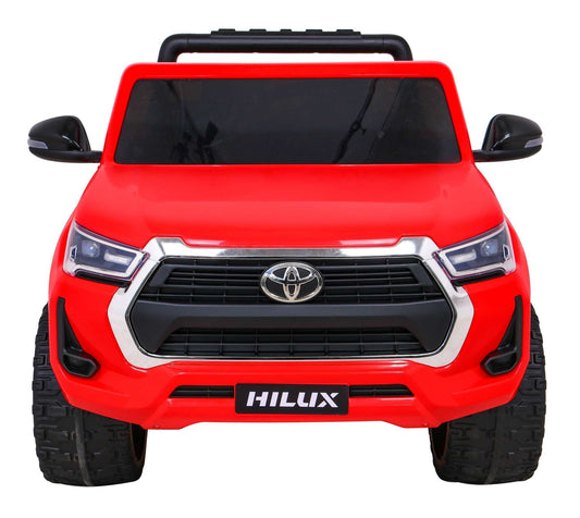 Czerwony dziecięcy Toyota Hilux na akumulator z napędem 4x4 i pilotem zdalnego sterowania