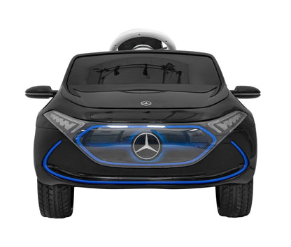 Mercedes Benz AMG EQA black electric ride-on car for kids with LED lights and remote control