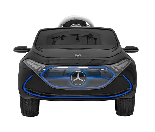 Mercedes Benz AMG EQA black electric ride-on car for kids with LED lights and remote control