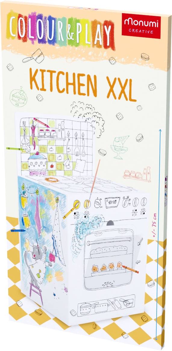 Kuchnia Przestrzenna Kolorowanka XXL interactive cardboard kitchen playset for children with moveable parts and coloring activities
