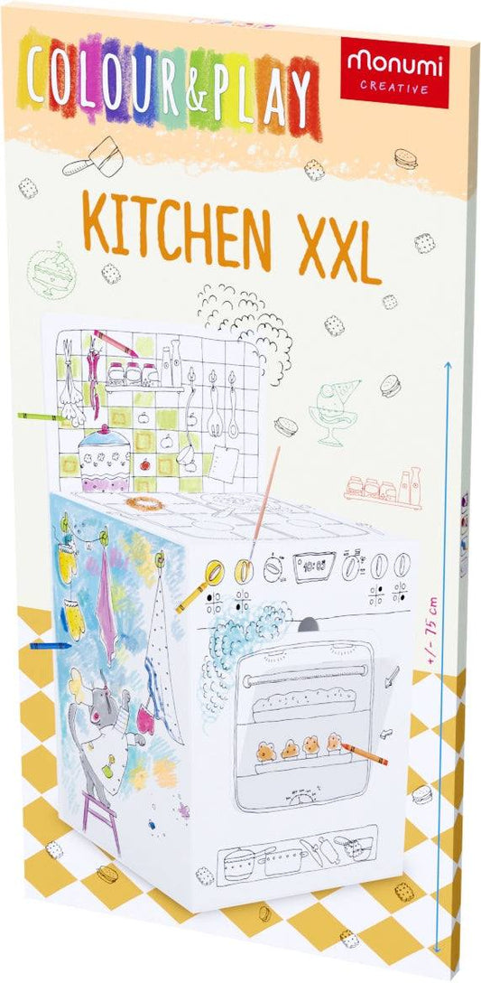 Kuchnia Przestrzenna Kolorowanka XXL interactive cardboard kitchen playset for children with moveable parts and coloring activities