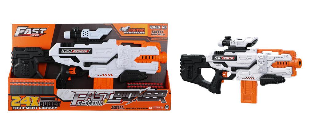 Karabin Fast Pioneer biały półautomat zabawka strzelająca miękkimi pociskami z celownikiem i magazynkiem